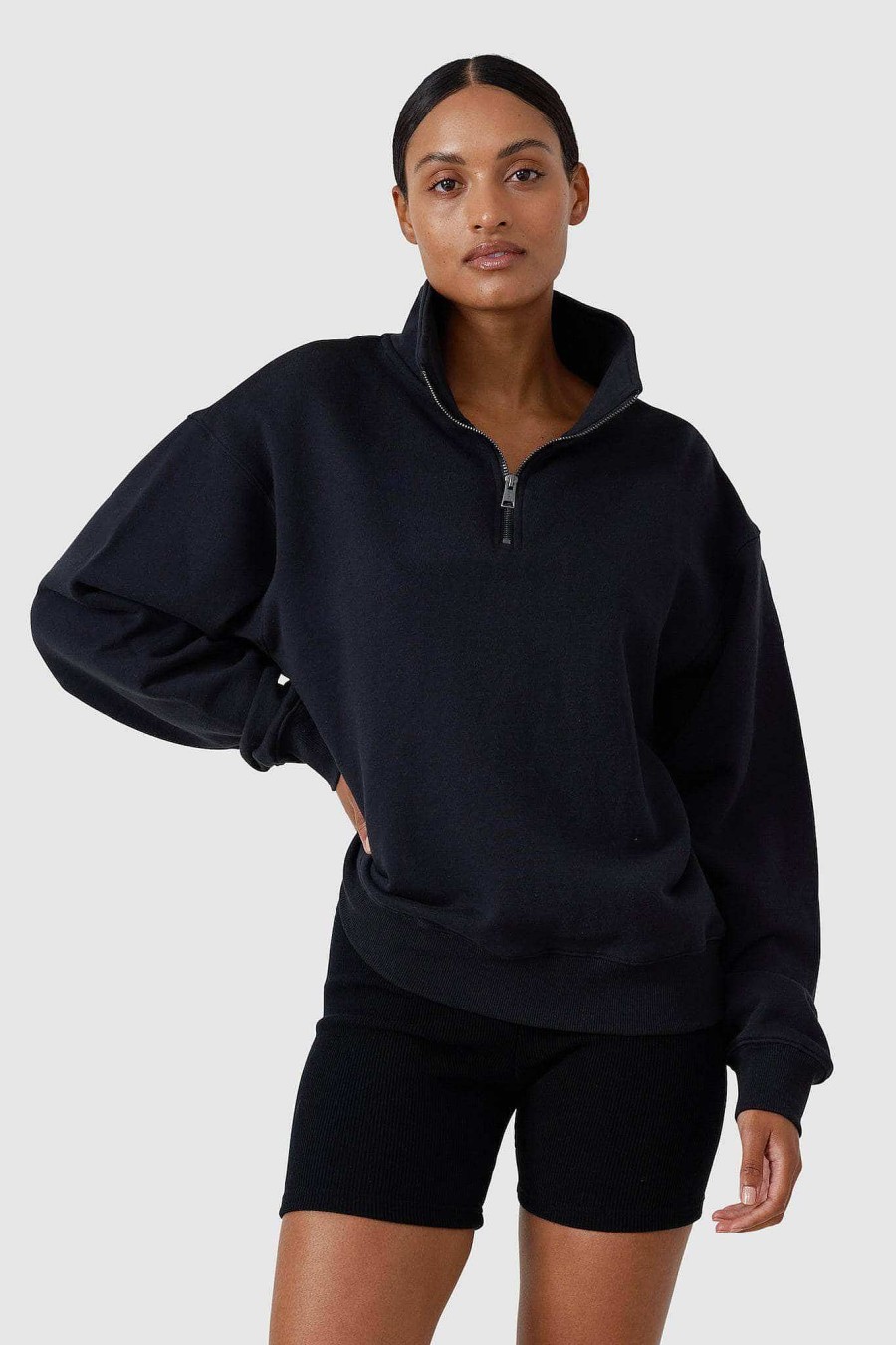 Women Ortc Sweats | Quarter Zip Washed Black