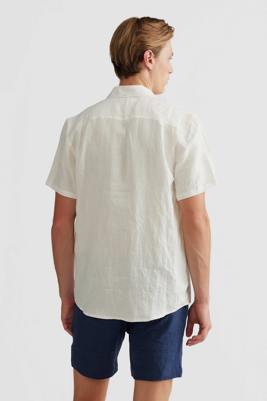 Men Ortc Linen | Linen Shirt Short Sleeve White