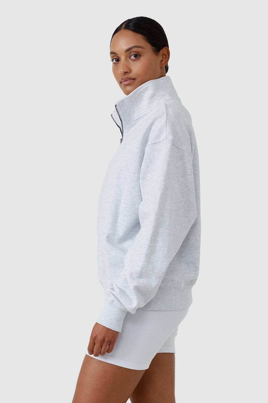 Women Ortc Loungewear | Quarter Zip White Marle