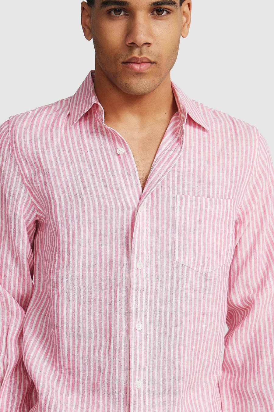 Men Ortc Linen | Linen Shirt Red And White Stripe Red & White Stripe