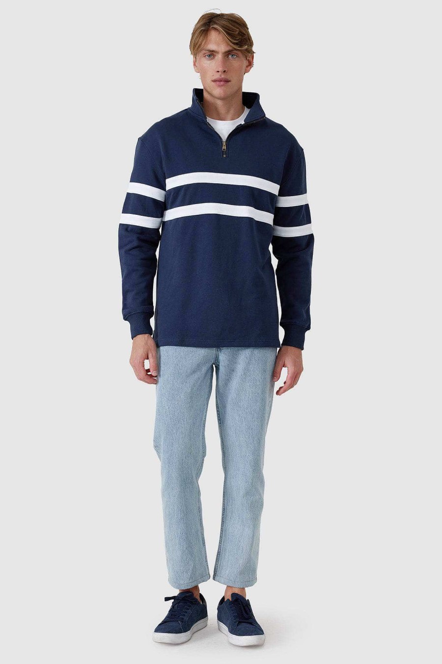 Men Ortc Quarter Zips | Collegiate Stripe Quarter Zip Navy