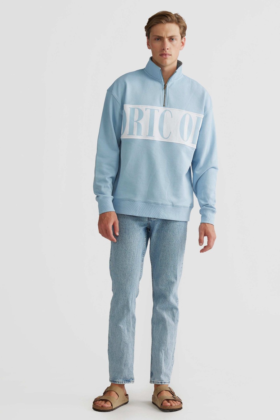 Men Ortc Quarter Zips | Harrington Logo Quarter Zip Pale Blue