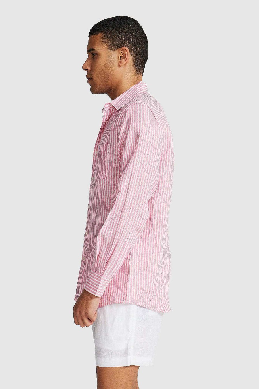 Men Ortc Linen | Linen Shirt Red And White Stripe Red & White Stripe