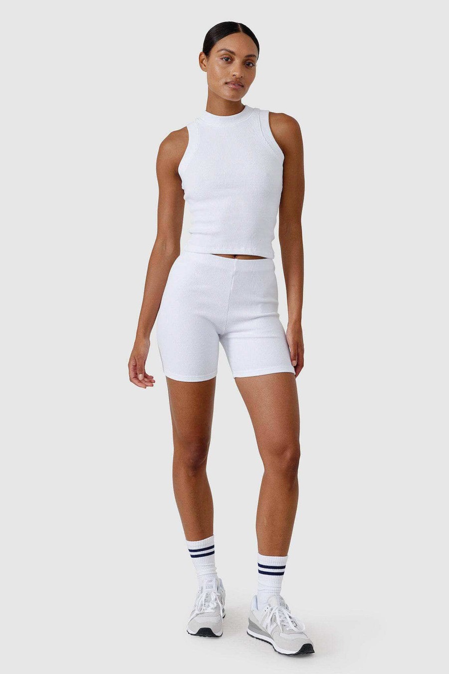 Women Ortc Bottoms | Ribbed Bike Shorts White