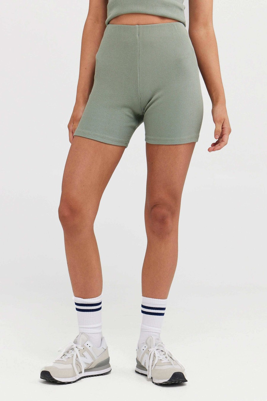 Women Ortc Sets | Ribbed Bike Shorts Dusty Olive