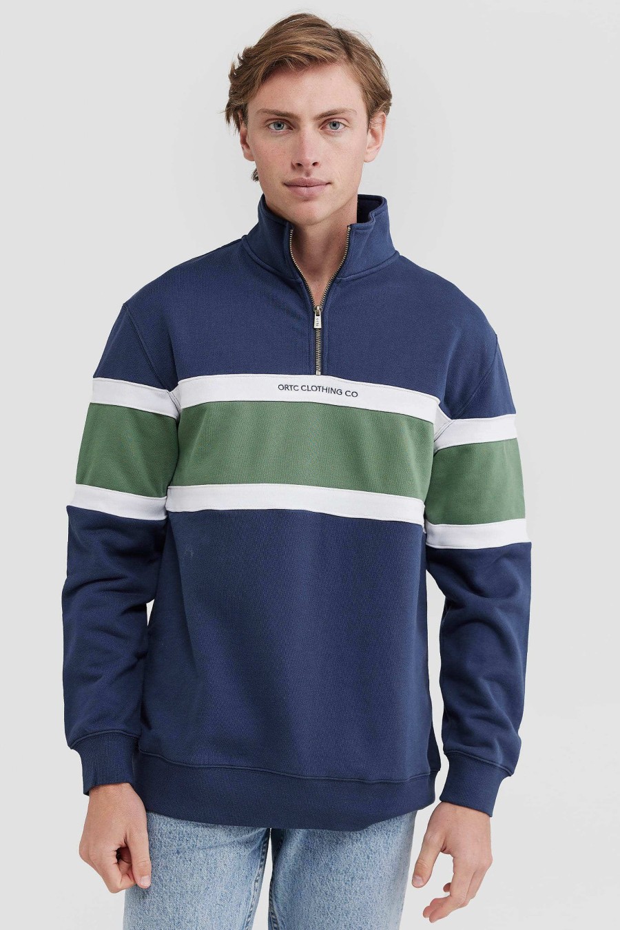 Men Ortc Quarter Zips | Triple Panel Quarter Zip Navy And Olive Navy & Olive