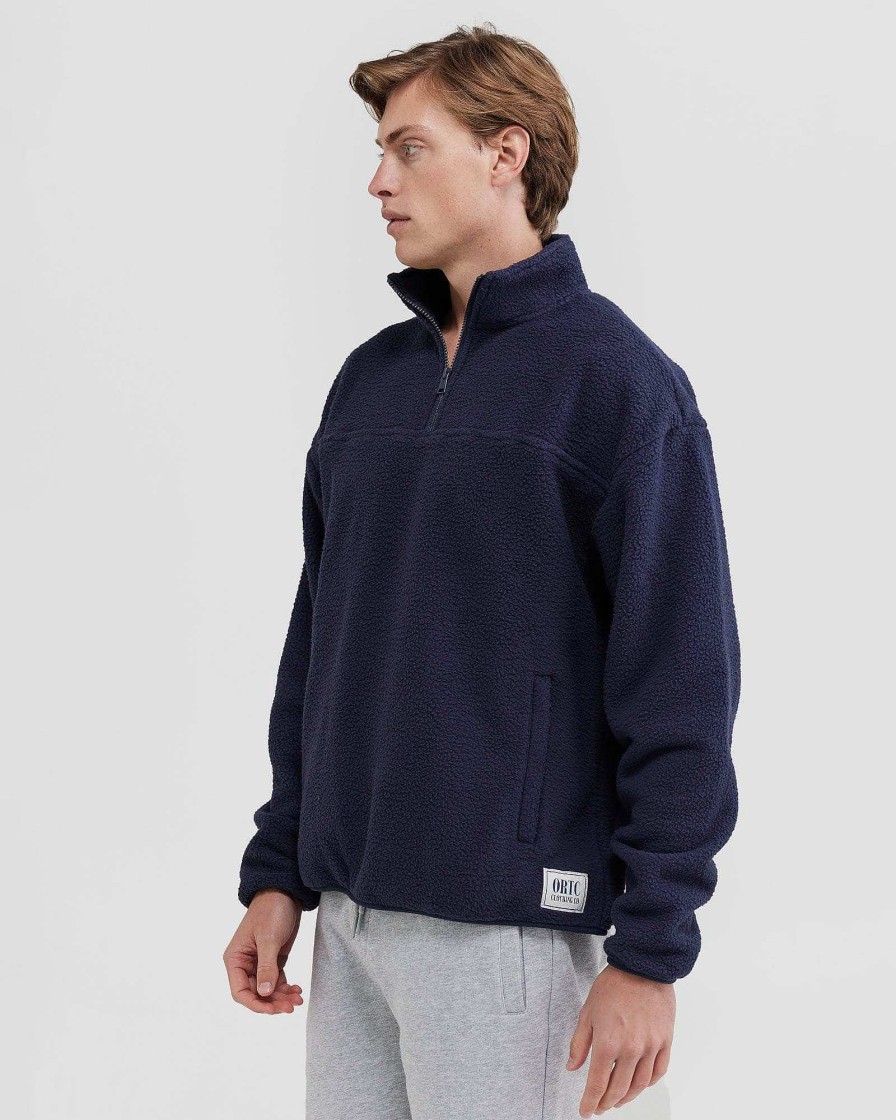 Men Ortc Sherpa Fleece | Sherpa Fleece Quarter Zip Navy