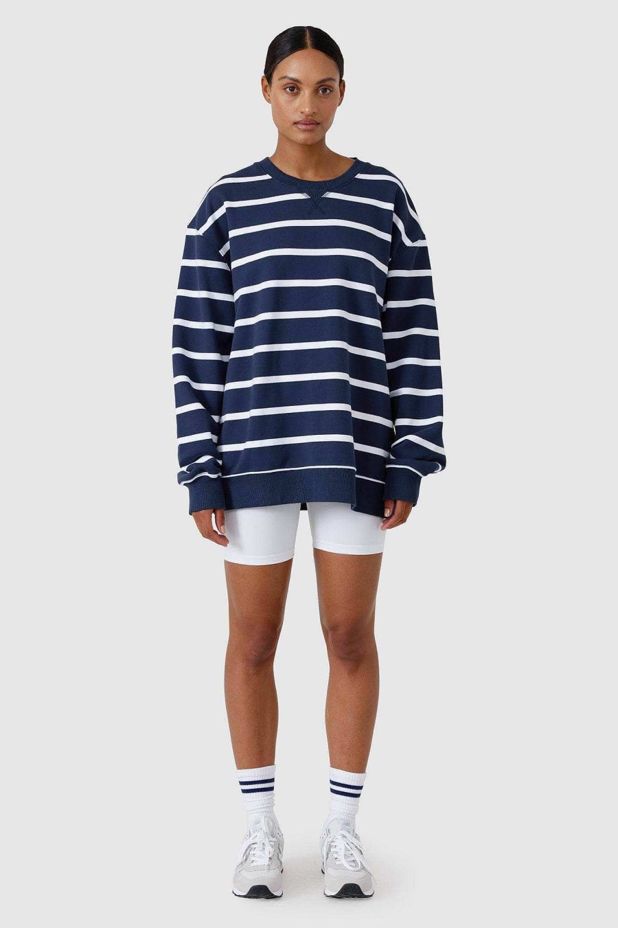 Women Ortc Loungewear | Unisex Striped Crew Navy