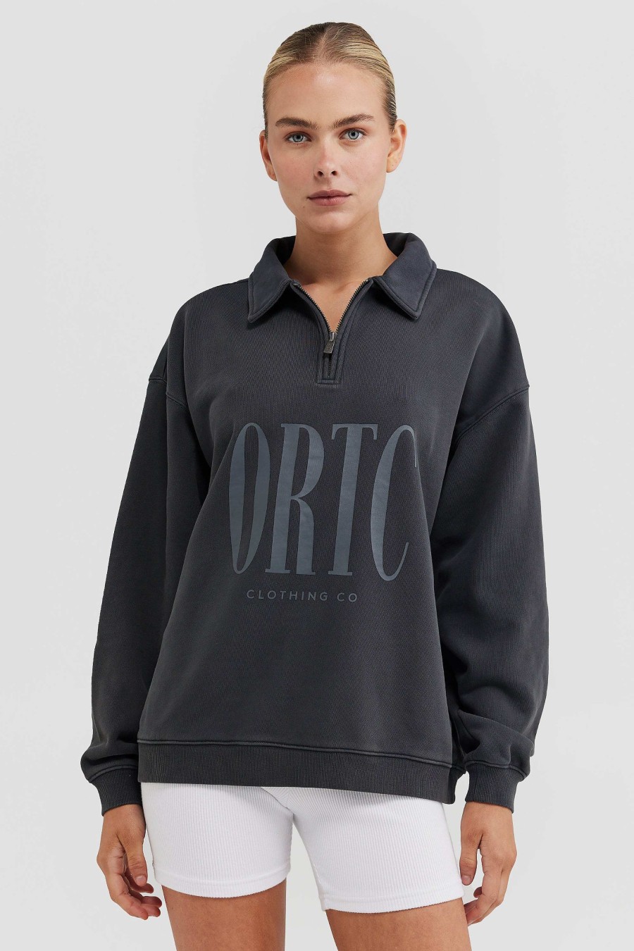 Women Ortc Loungewear | Spencer Logo Quarter Zip Charcoal