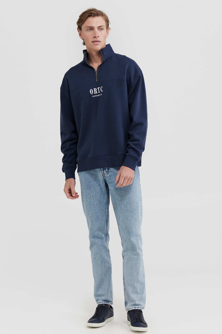 Men Ortc Quarter Zips | Oversized Logo Quarter Zip Navy