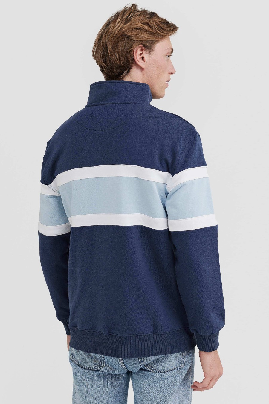 Men Ortc Quarter Zips | Triple Panel Quarter Zip Navy And Pale Blue Navy & Pale Blue